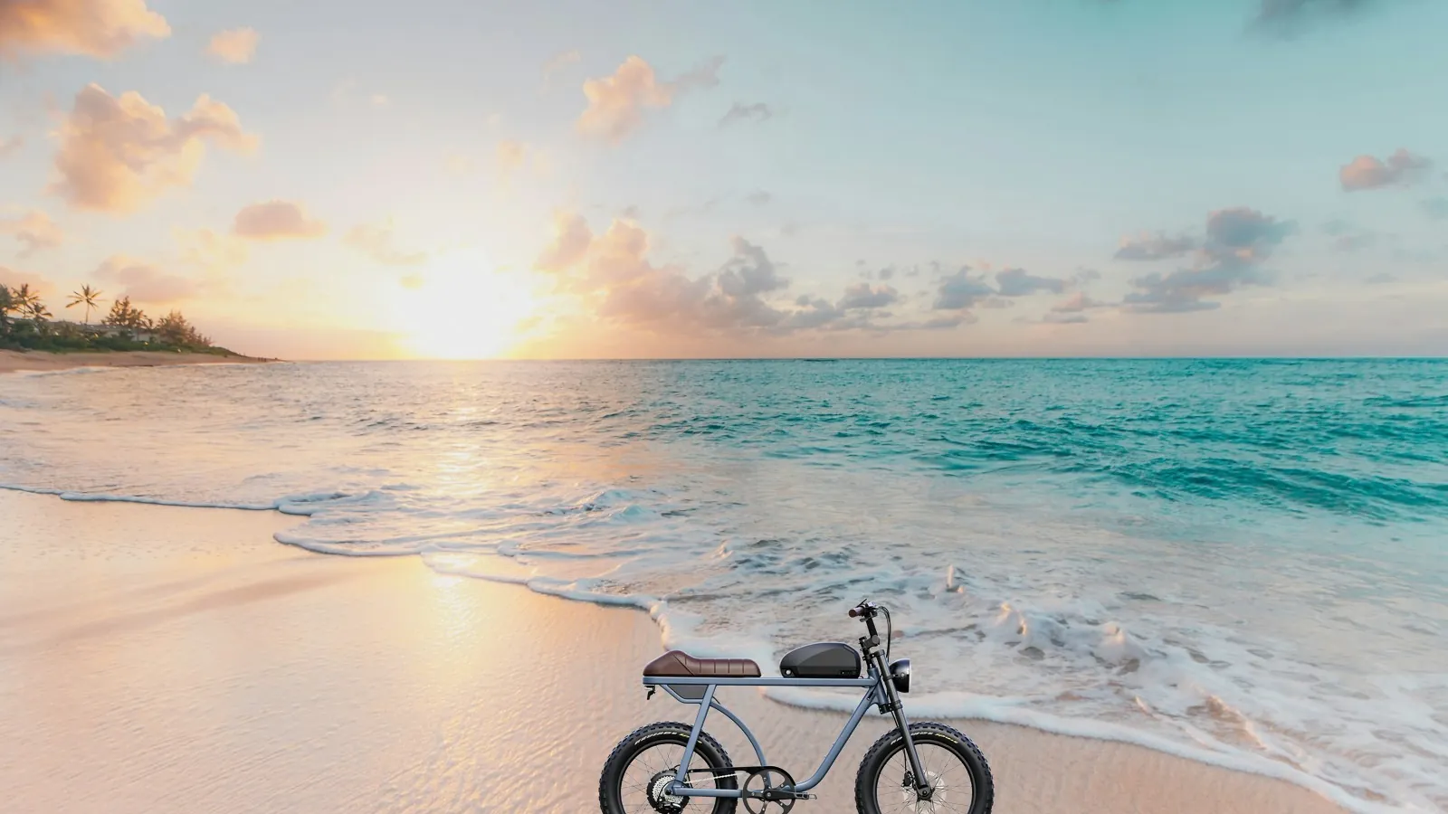 Fat tire beach e-bike riding on a coastal beach